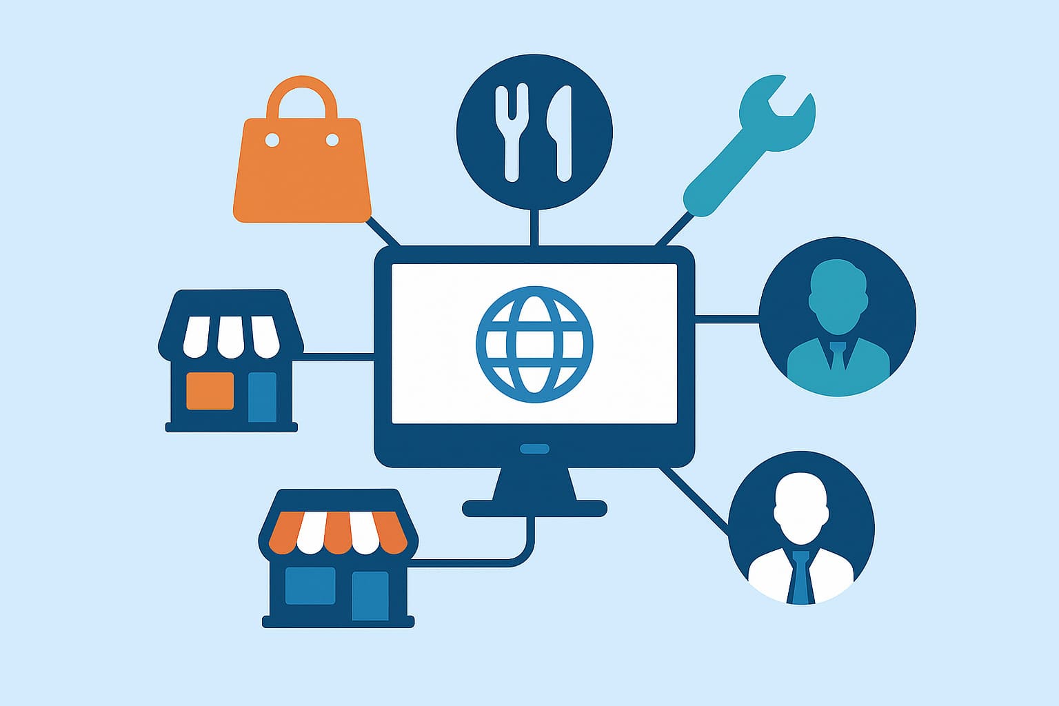 Iconos de diferentes tipos de negocios locales del Campo de Gibraltar con conexión web