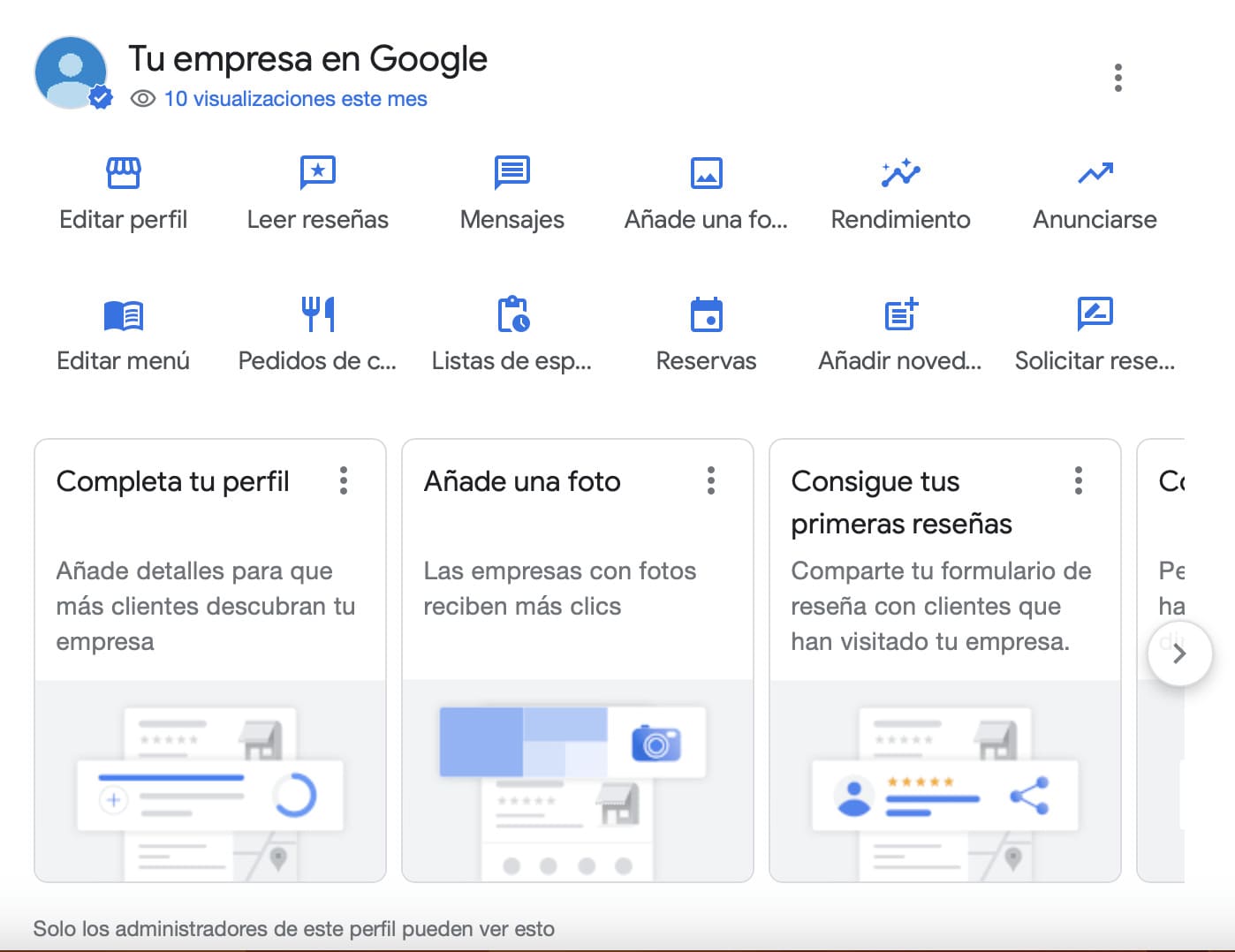 Panel de información de Google Business Profile para negocios en Algeciras