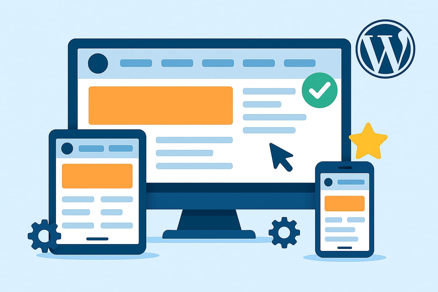 Ilustración de una web profesional adaptable y fácil de gestionar en WordPress