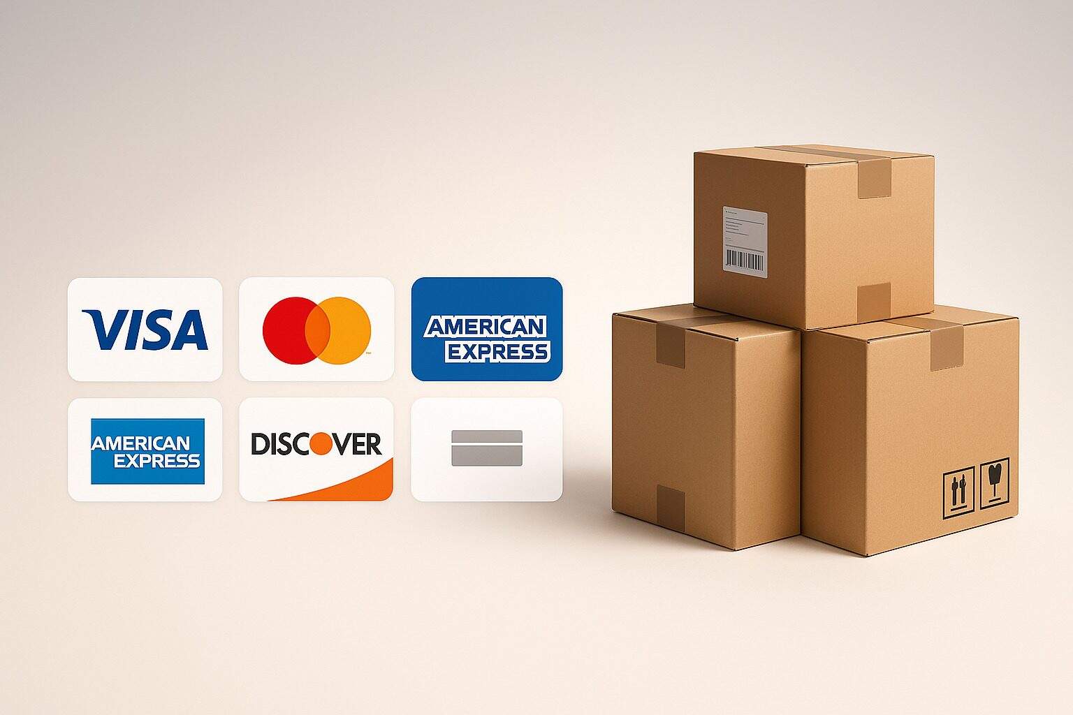 Iconos de tarjetas de crédito y paquetes de envío.